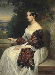 Portrait Of Mrs Ackermann, Three-quarter Length, Seated In A Landscape by Franz Xavier Winterhalter