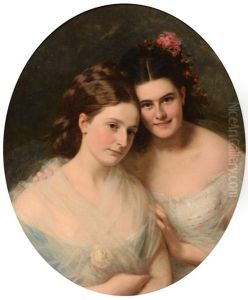 A Double Portrait Of Two Young Ladies, Half Length by Hermann Winterhalter