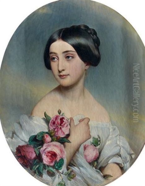 Portrait Presume De La Reine Victoria Jeune Tenant Des Roses - view 1