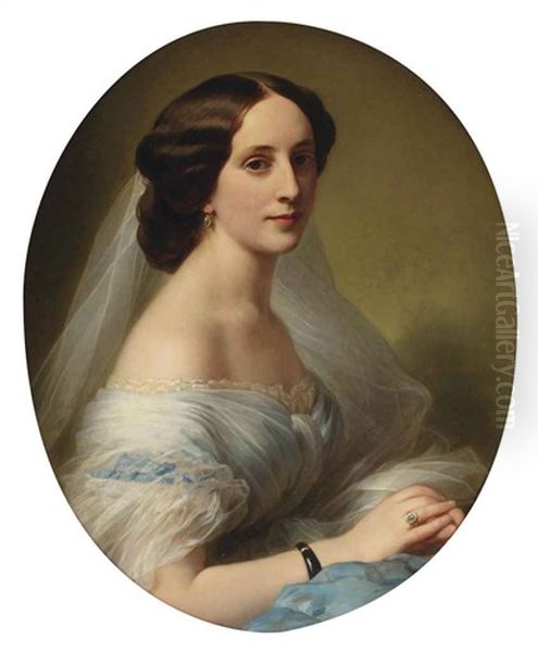 Portrait Of A Young Woman In A Blue Silk Dress - view 1