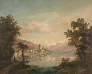 Schloss Oberhofen Am Thunersee Mit Blick Auf Die Stockhornkette by Anton Winterlin