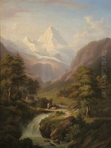 Jungfraumassiv Mit Wasserfall by Anton Winterlin