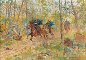 Lichtenstein Dragoons On Patrol Near Dunajov (the First Battle Of Lemberg) by Leonard Winterowski