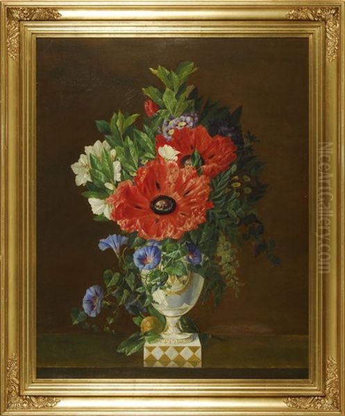 Still Life With Flowers In A Gold And White Porcelain Urn - view 1
