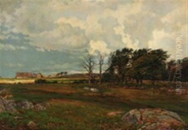 Landscape With Windswept Trees, Houses And Cows - view 1