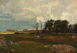 Landscape With Windswept Trees, Houses And Cows