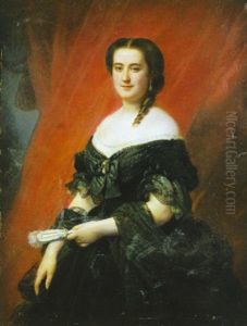 Portrait De Jeune Femme Tenant Un Eventail by Herman Wintherhalter