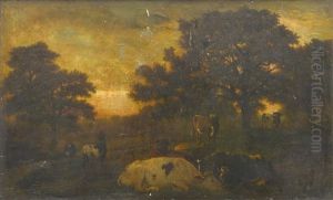 Cattle Resting In A Meadow At Evening by Guillaume (Wilhelm) Wintz