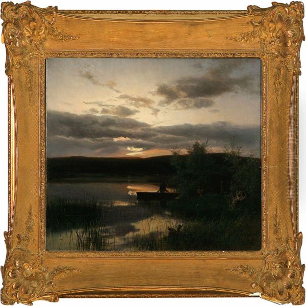 Sunset With A Manfishing In A Lake - view 1