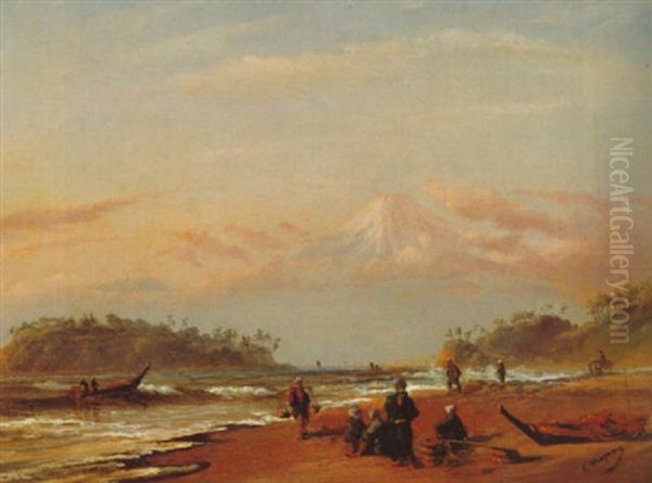 A View Of Mount Fuji From Shichirigahama Beach With Fisherfolk - view 1