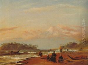 A View Of Mount Fuji From Shichirigahama Beach With Fisherfolk