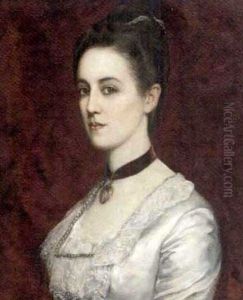Portrait Of A Young Lady Wearing A Maroon Choker And Silk Dress
