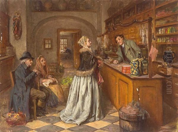 Blick In Eine Apotheke Mit Wartenden Kunden Und Apotheker - view 1