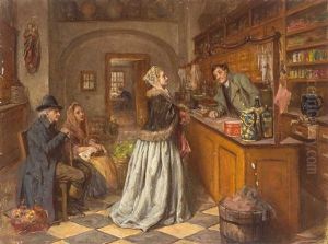 Blick In Eine Apotheke Mit Wartenden Kunden Und Apotheker by Anna Maria Wirth