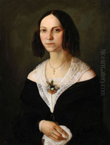 Portrait Of A Woman In Curls And Lace Collar - view 1