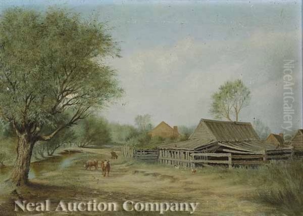 Cows Outside The Corral (+ Cows By The Barn; Pair) - view 1