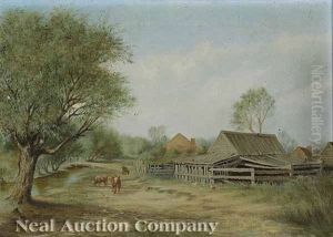 Cows Outside The Corral (+ Cows By The Barn; Pair) by James Hosmer Perkins Wise