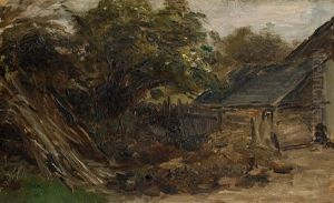 A Farm House/a Flowering Shrub by Olga Wisinger-Florian