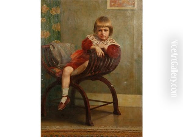 A Portrait Of A Child In Red And Wearing A Lace Collar - view 1