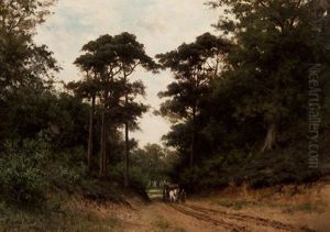 Farmer With Horse And Cart On The Forest Path by Abraham Van Der Wissel