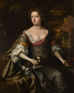 Portrait Of A Lady, Traditionally Identified As Mary 'moll' Davis, Three-quarter-length, Seated In A Park Landscape With A Dog On Her Lap