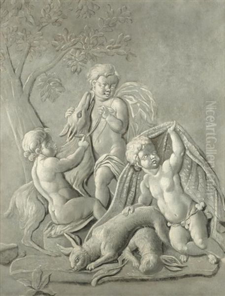 Putti Fishing; Putti Blowing Bubbles; Putti Frolicking; And Putti With Hunting Spoils - view 1