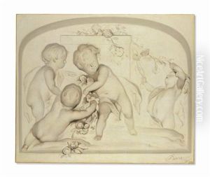 A Fictive Bas-relief With Putti Adorning An Altar With Flowers by Jacob de Wit