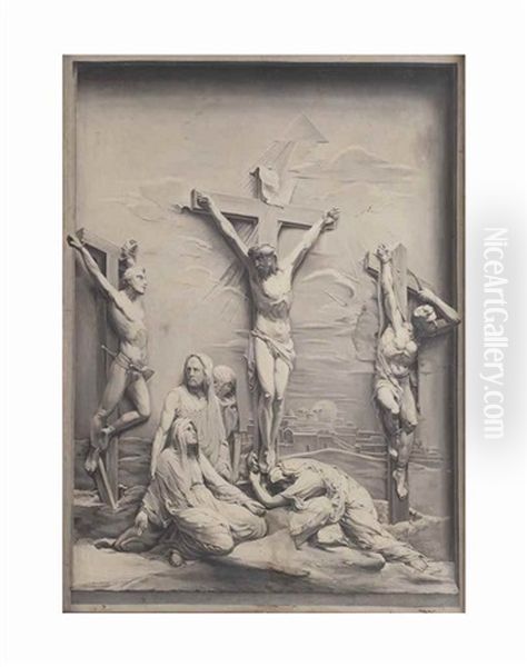 A 'trompe L'oeil' Of A 'bas-relief' Depicting Christ On The Cross - view 1