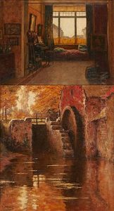 Interieur Et Le Moulin A Eau by Prosper Joseph Pierre de Wit