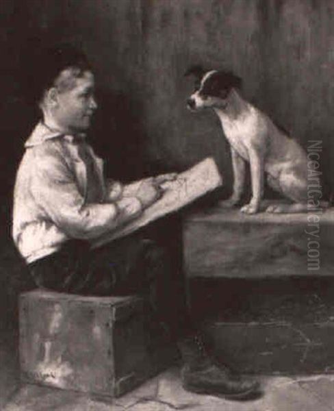 Young Boy Sketching His Dog - view 1