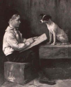 Young Boy Sketching His Dog