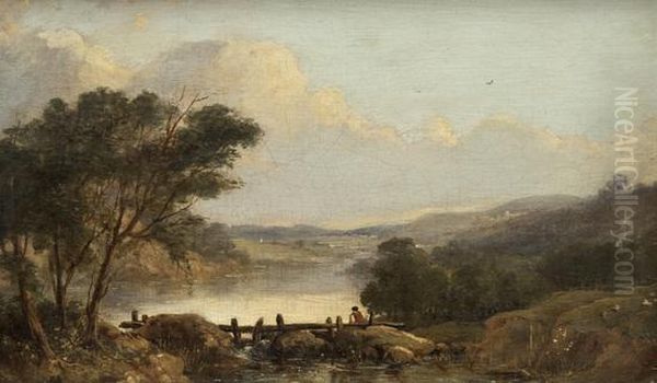 Landscape With Boy Sitting On A Weir - view 1