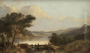 Landscape With Boy Sitting On A Weir Landscape With Boy Sitting On A Weir