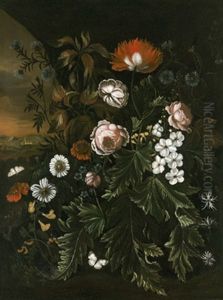 Stillleben Mit Blumen In Einem Waldesgrund by Alida Withoos