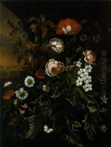 Blumen In Einer Waldlandschaft by Alida Withoos