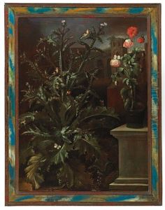 Large Thistle, Nearby A Vase With Flowers by Matthias Withoos