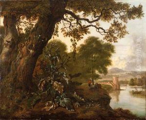 Nature Morte Au Buisson Pres D'un Paysage Fluvial