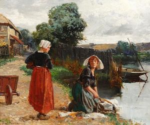 Two Laundry Maids By The River by John Bromley