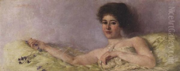 A Portrait Of A Lady Holding Pansies - view 1