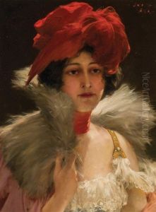 Portrait Of A Woman In A Feather Hat by John Harrison Witt