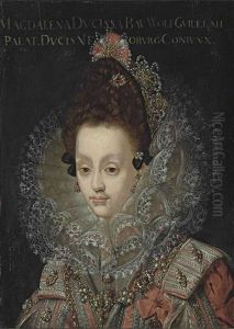 Portrait Of Magdalena, Countess Palatine Of Neuburg And Dutchess Of Julich-berg (1587-1628), Half-length, In A Red Bejewelled Dres...