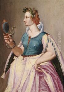 Allegorie Der Eitelkeit. Eine Januskopfige Frau Mit Einem Spiegel, Um Den Sich Eine Schlange Windet by Peter de Witte the Elder