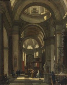 Interior Of A Catholic Church by Emanuel de Witte