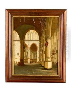 Church Interior With Standing And Praying People by Emanuel de Witte