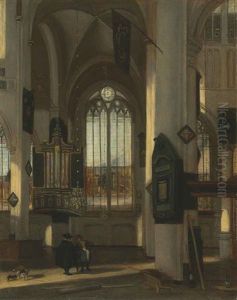The Transept Of A Gothic Church With An Organ by Emanuel de Witte