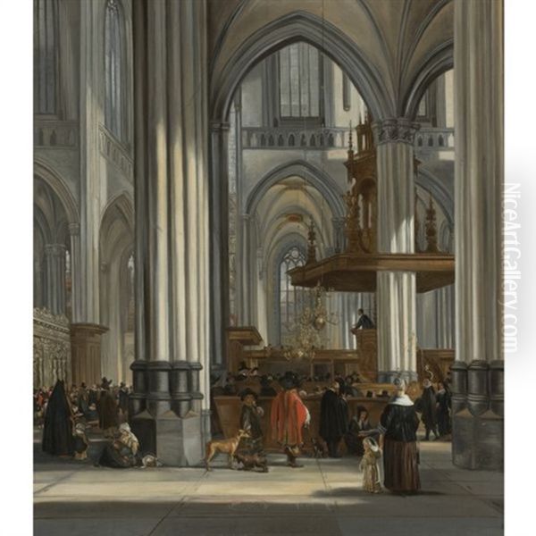 The Interior Of The Oude Kerk, Amsterdam With A Sermon In Progress - view 1