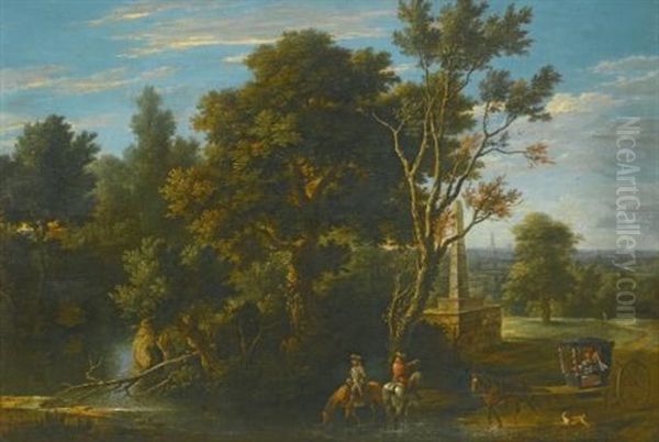 A Landscape With Travellers Stopping To Rest By A River - view 1