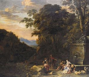 Paesaggio Italianizzante Con Pastori Presso Una Fontana by Gaspar de Witte