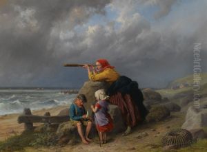 Awaiting The Return Of Fishing Boats by William Bromley