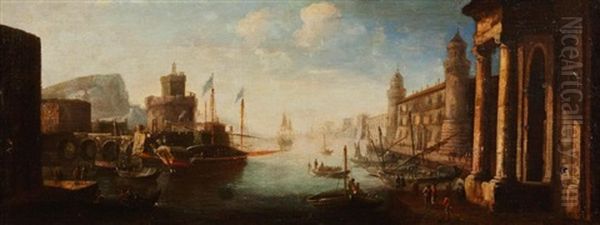 Capriccio Of A Harbour With Shipping, A Temple, Fortifications And A Tower - view 1